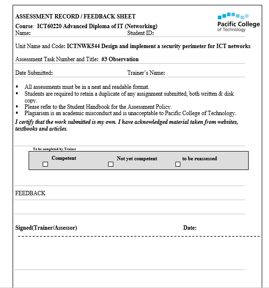 Course:  ICT60220 Advanced Diploma of IT (Networking)